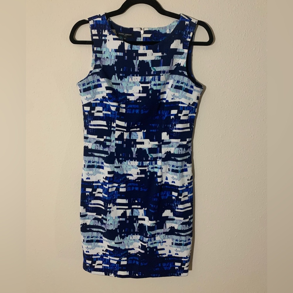 Blue and white Mario Serrani formal dress